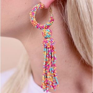Savannah Beaded Hoop Tassel Earring